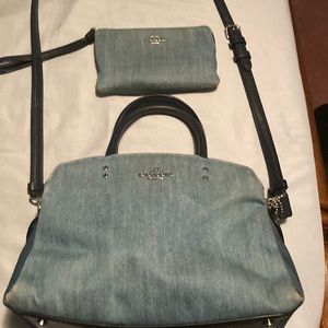 Coach denim purse and wallet. Has some light discoloration.